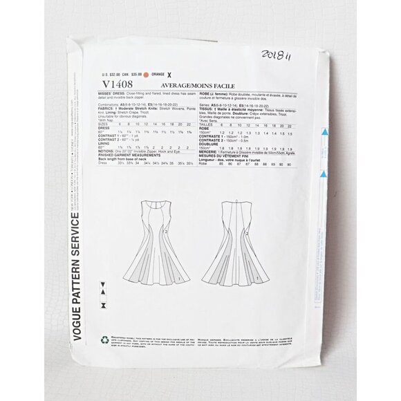 Vogue V1408 1408 Sewing Pattern DKNY Donna Karan Dress Fitted Size Size 6-14 - Picture 3 of 4